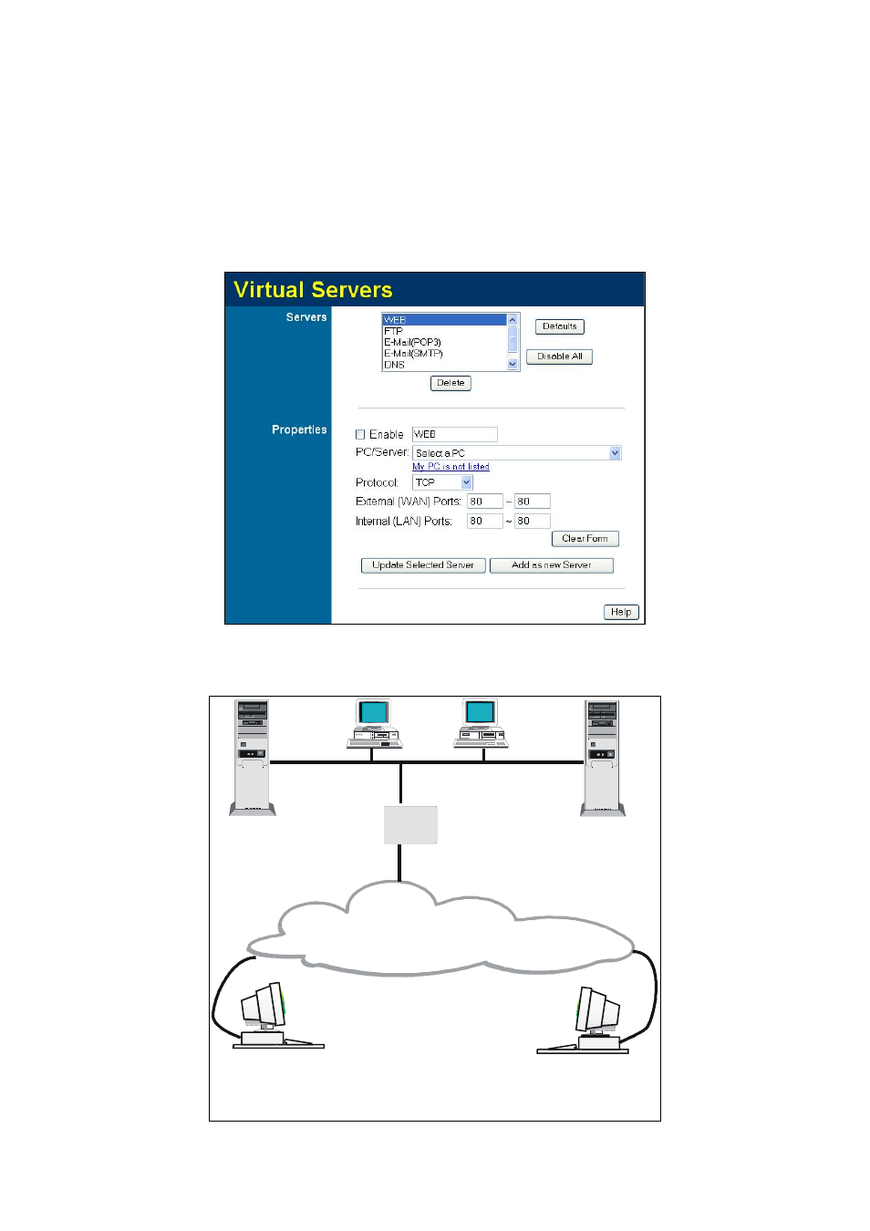 7 virtual servers, Internet | Planet Technology Pre-N Wireless Router WNRT-610 User Manual | Page 27 / 37