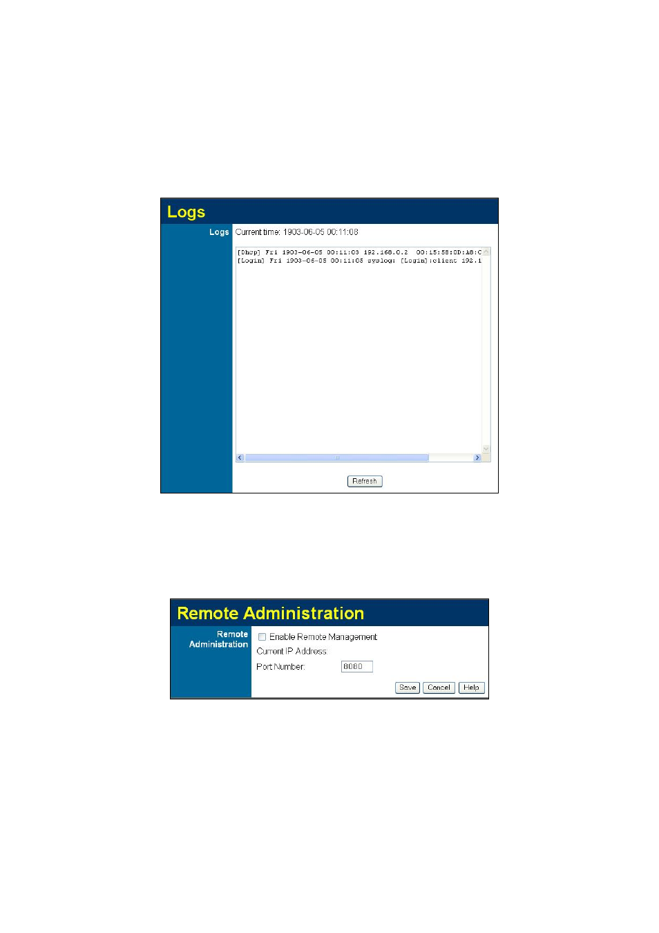 4 logs, 5 remote administration | Planet Technology Pre-N Wireless Router WNRT-610 User Manual | Page 33 / 37