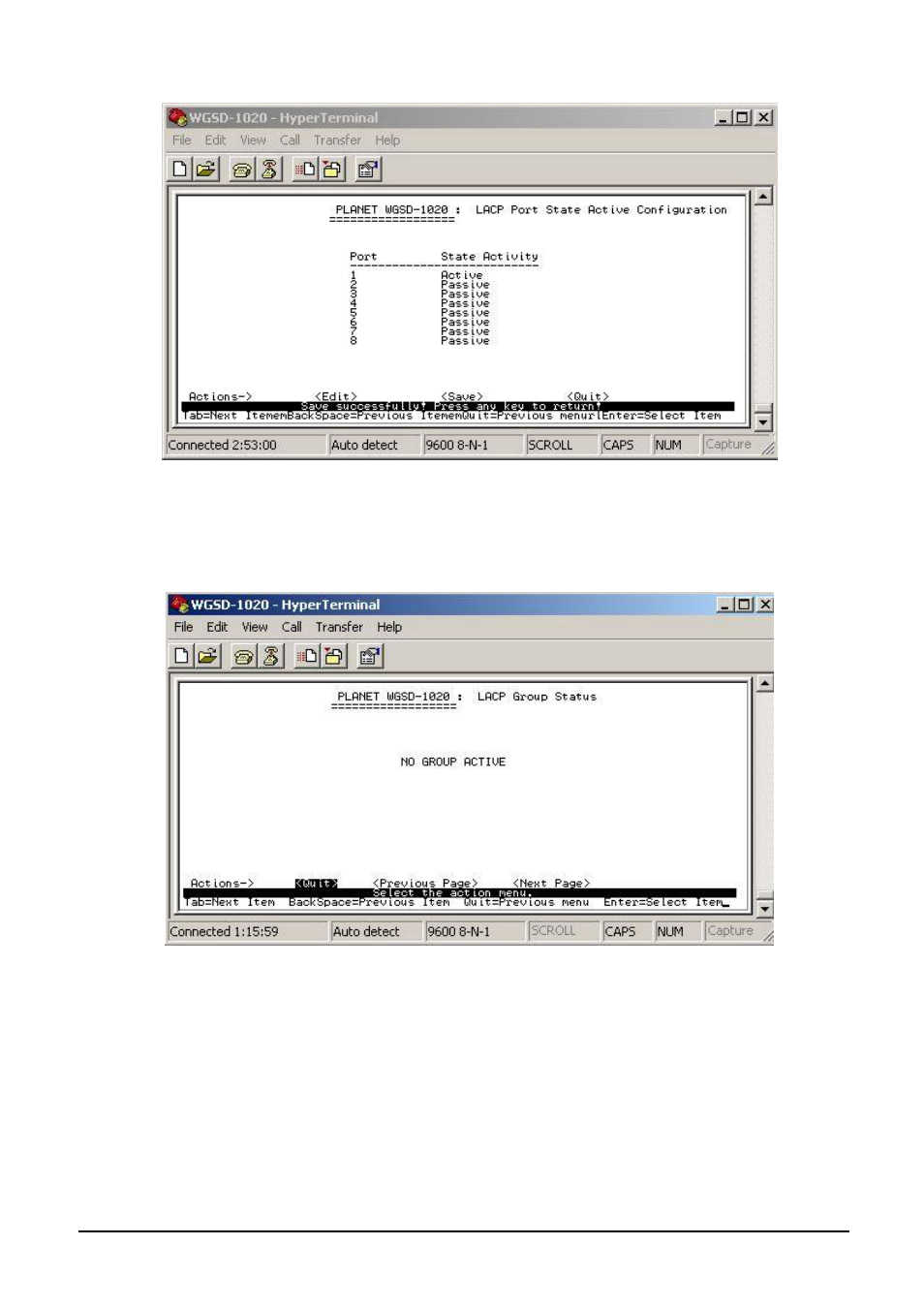 3 lacp status, 4 previous menu, 5 main menu | Planet Technology WGSD-1020 User Manual | Page 47 / 93