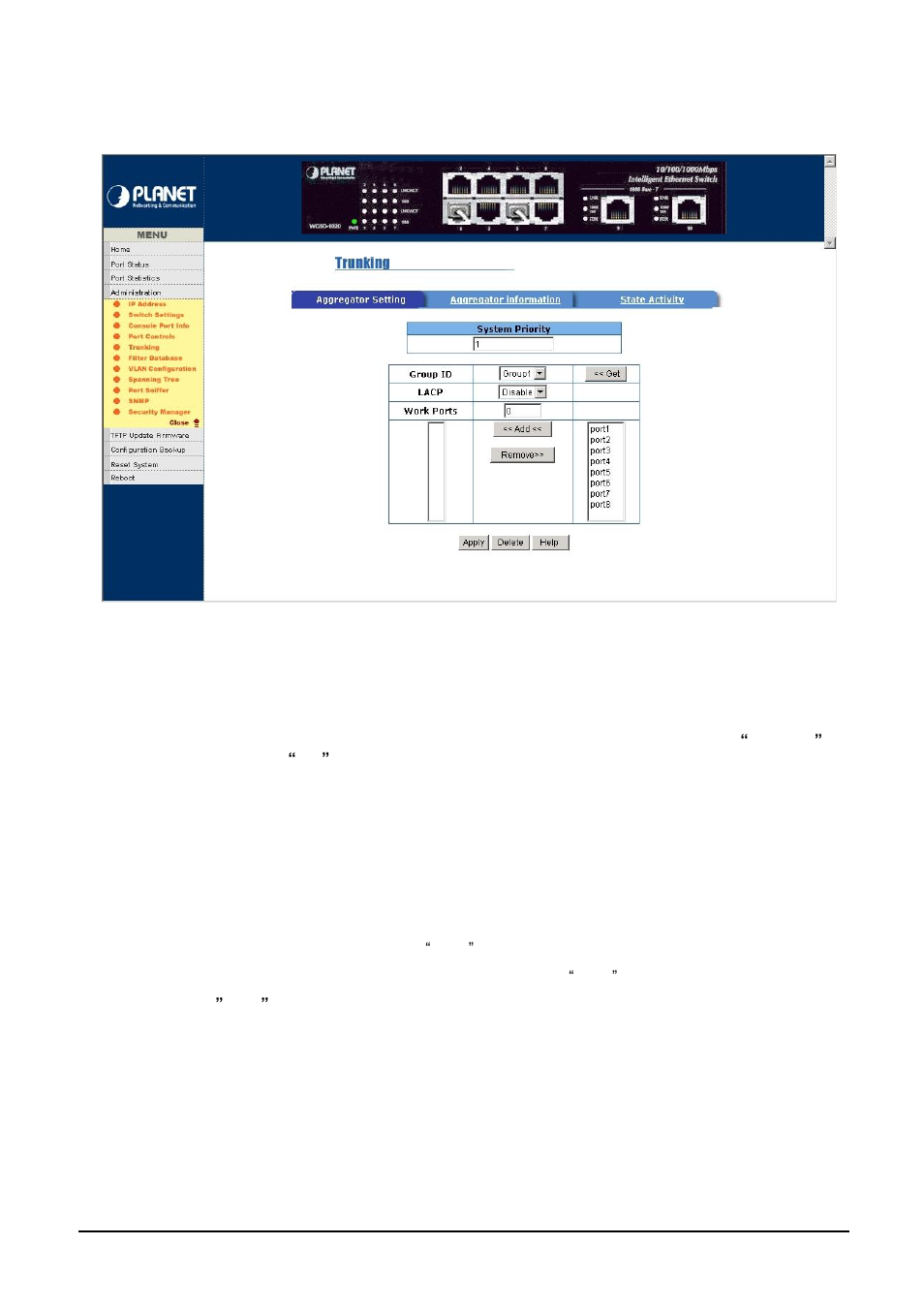 5 trunking, 1 aggregator setting parameters | Planet Technology WGSD-1020 User Manual | Page 62 / 93