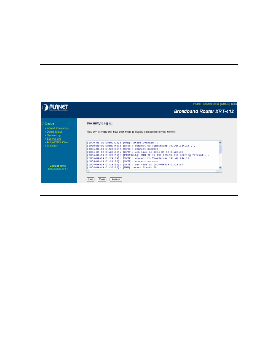 5 security log, 5 security log 4.6 active dhcp client, 6 active dhcp client | Planet Technology XRT-412 User Manual | Page 61 / 70