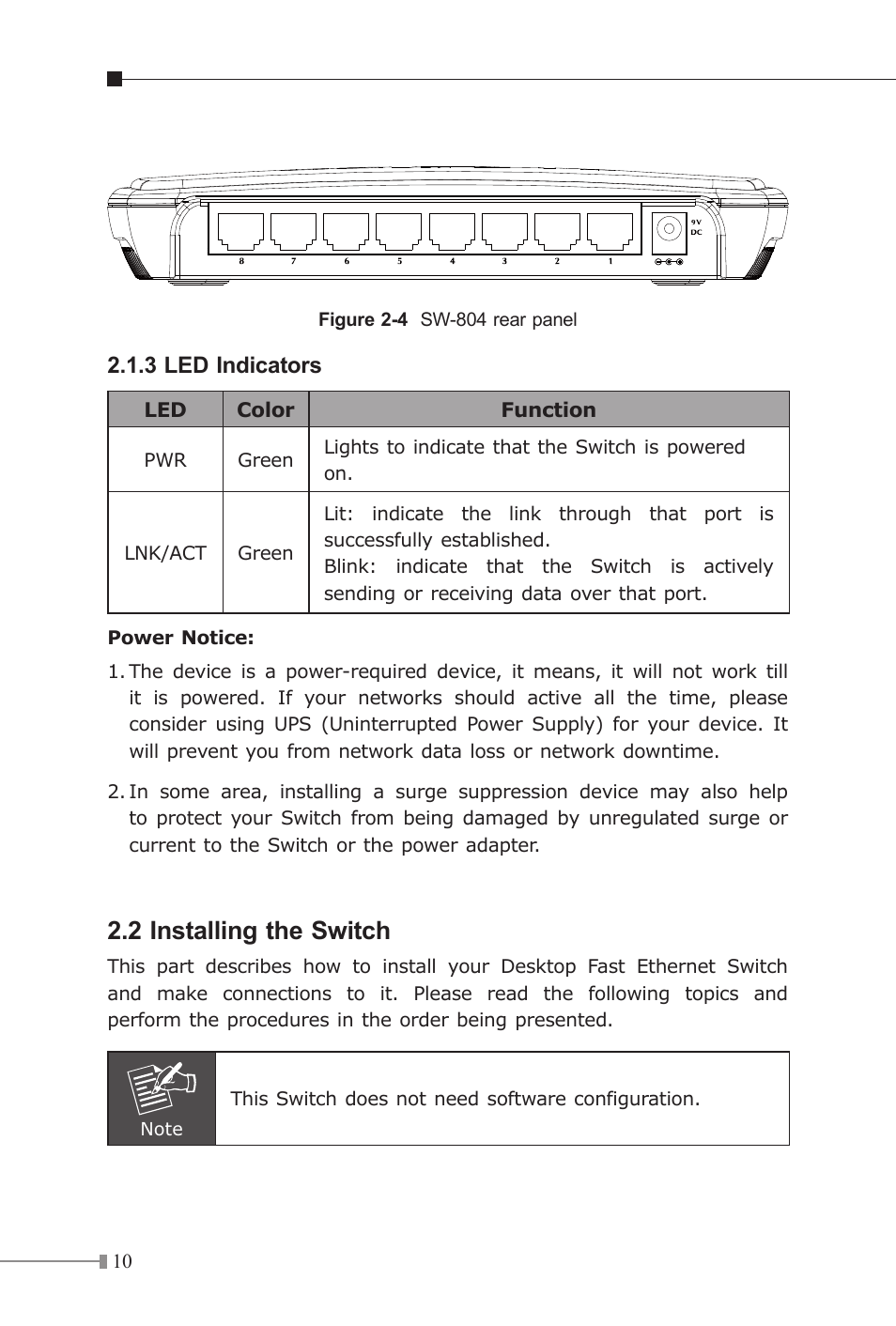 2 installing the switch | Planet Technology SW-804 User Manual | Page 10 / 16