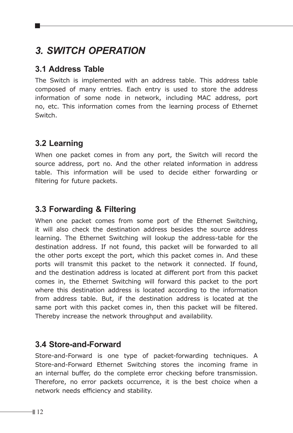 Switch operation | Planet Technology SW-804 User Manual | Page 12 / 16