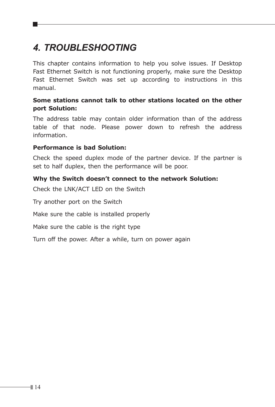 Troubleshooting | Planet Technology SW-804 User Manual | Page 14 / 16