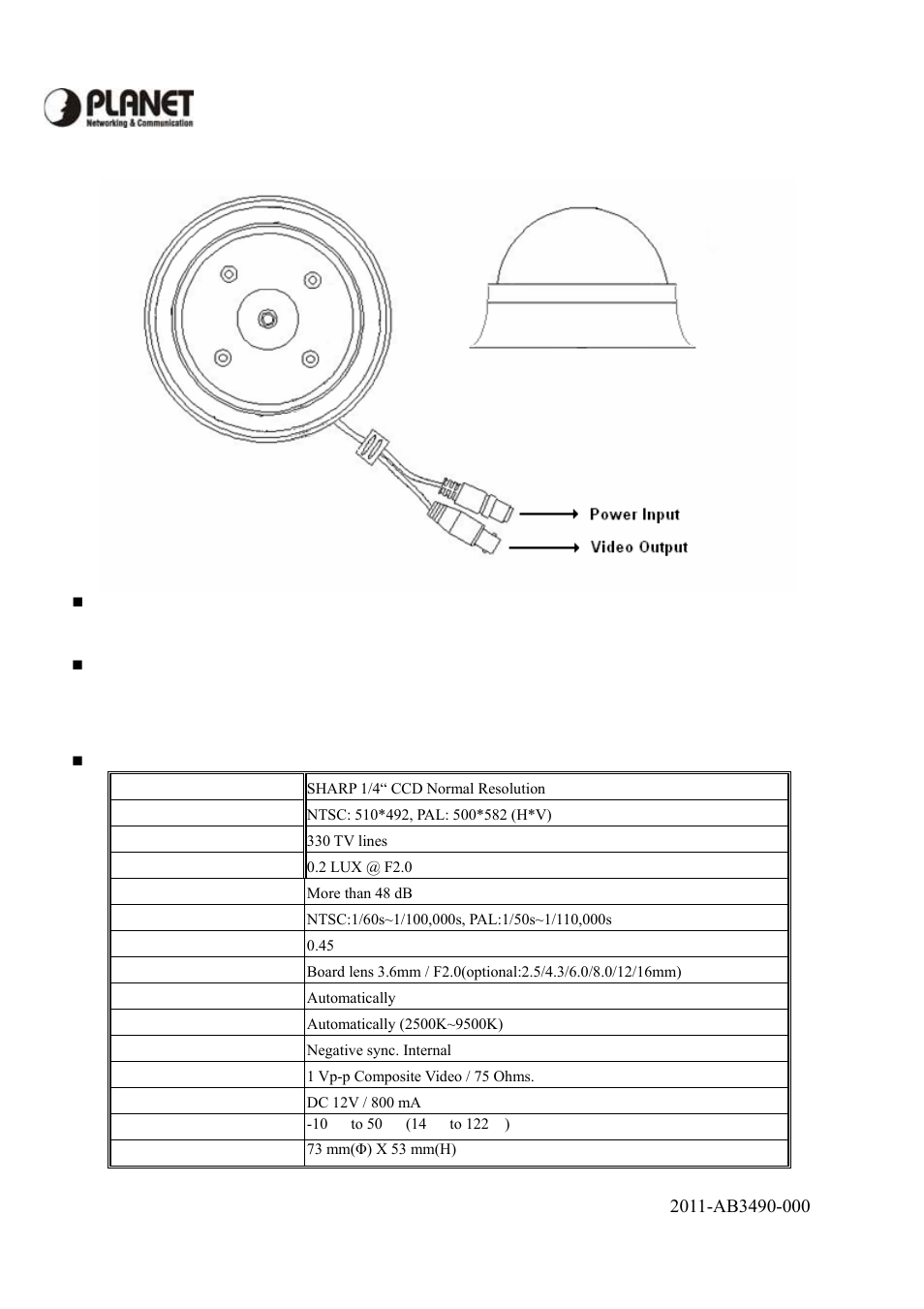 Planet Technology CAM-DM33 User Manual | 1 page