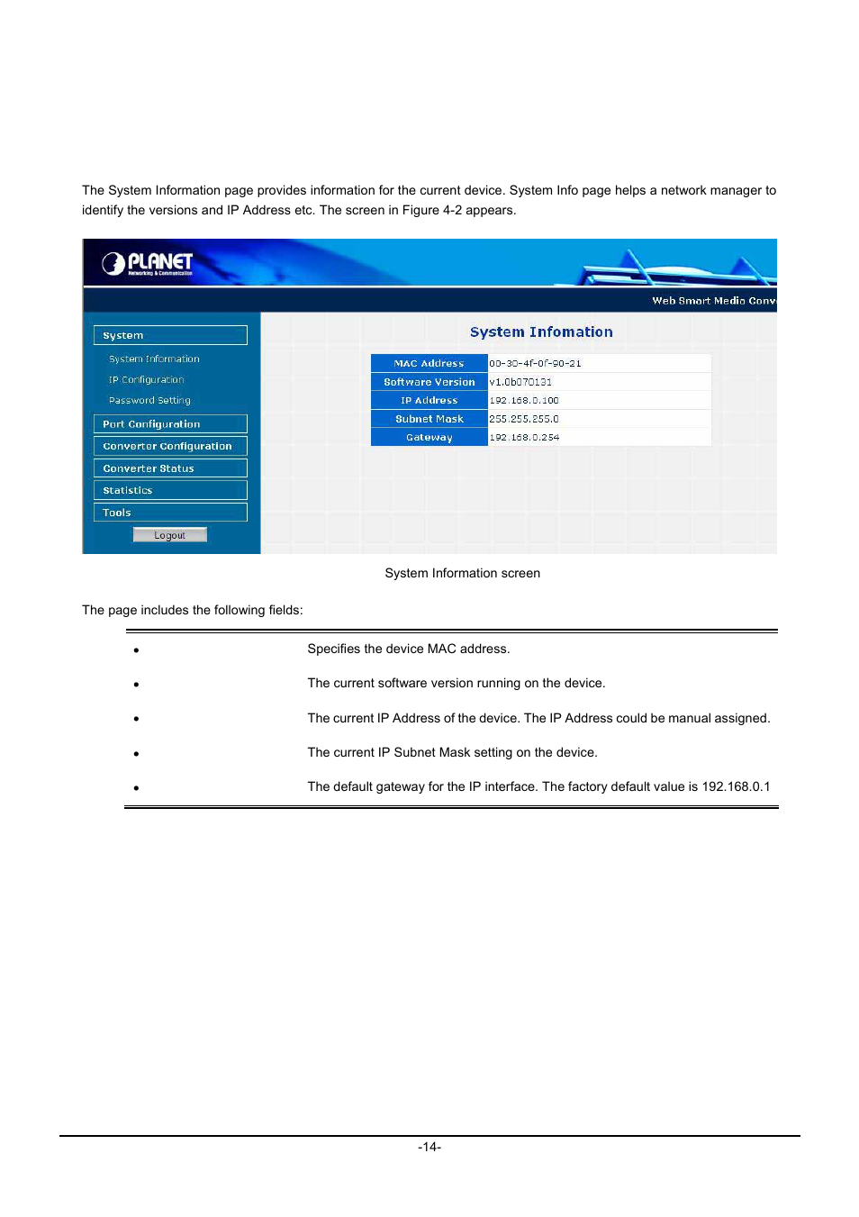 2 system, 1 system information | Planet Technology SVC2540 User Manual | Page 17 / 40