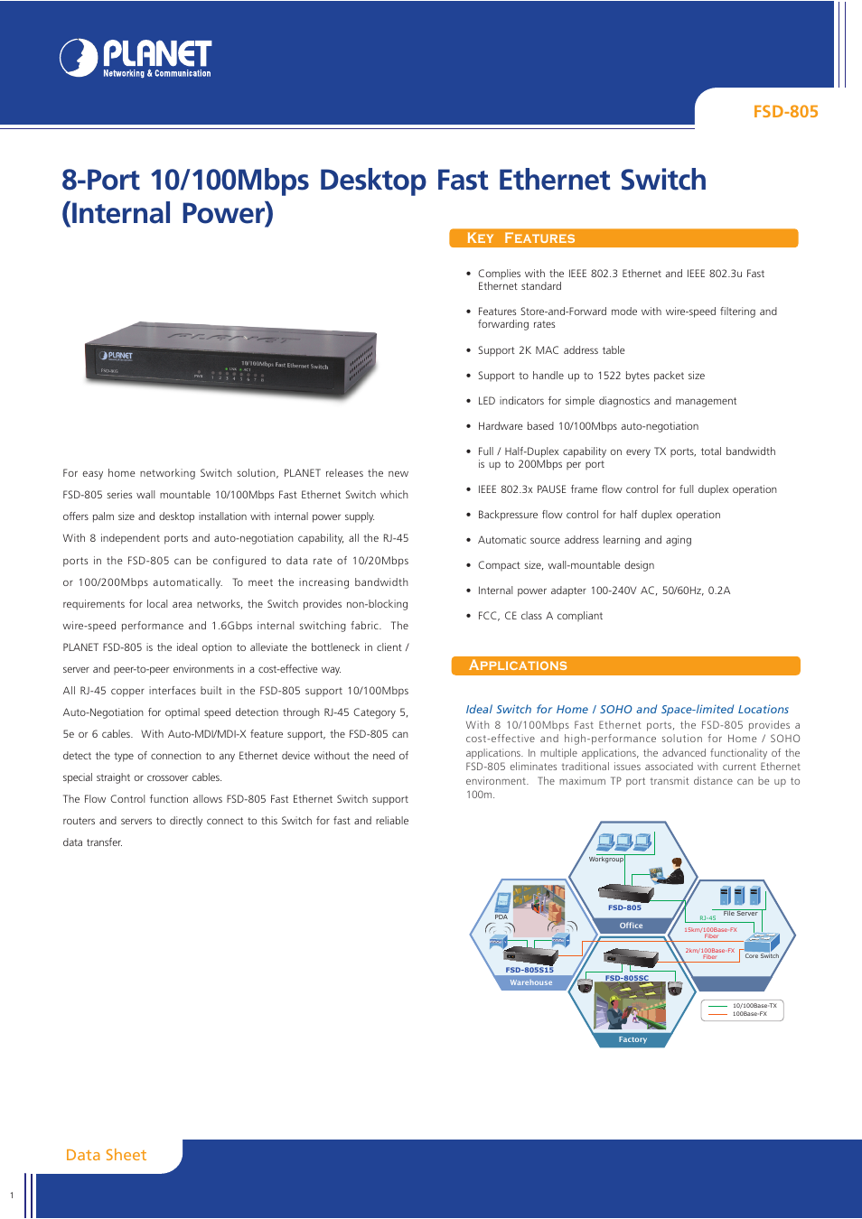 Planet Technology FSD-805 User Manual | 2 pages