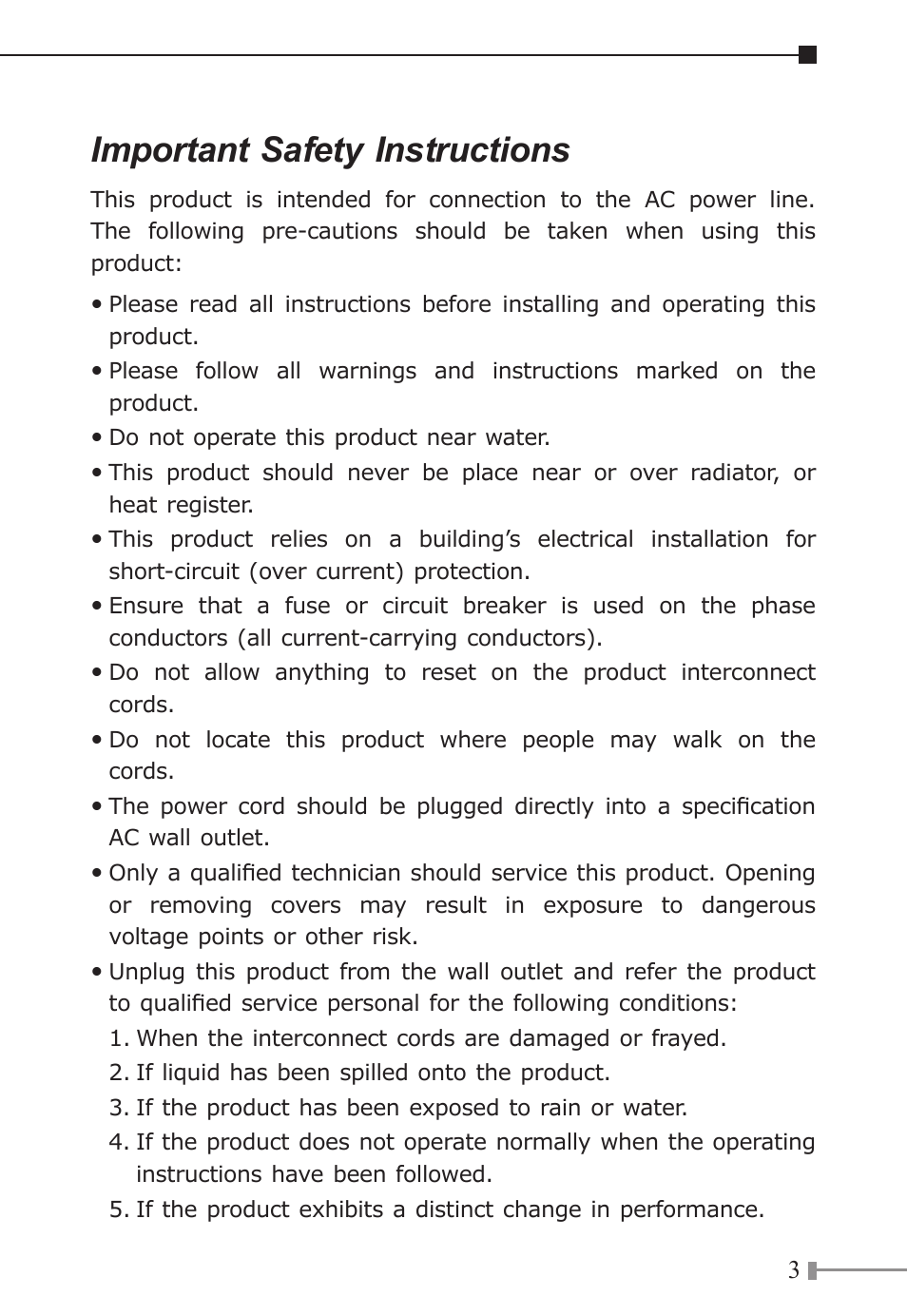 Important safety instructions | Planet Technology 200Mbps Powerline Ethernet Bridge PL-501-EU/US/UK User Manual | Page 3 / 8