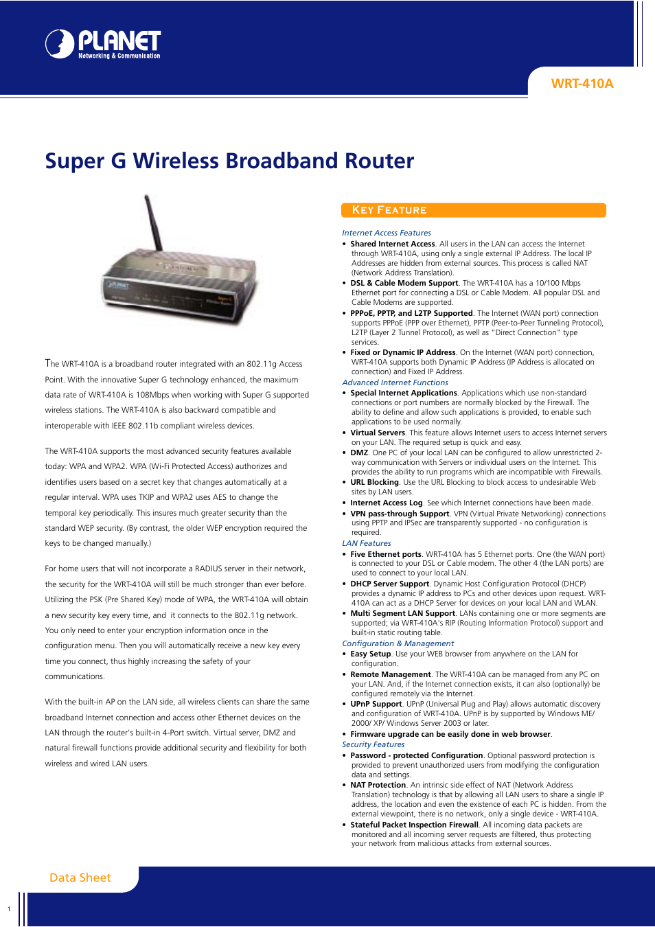 Planet Technology WRT-410A User Manual | 2 pages
