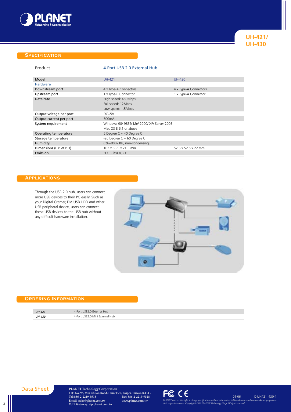 Uh-430, Uh-421 | Planet Technology UH-430 User Manual | Page 2 / 2