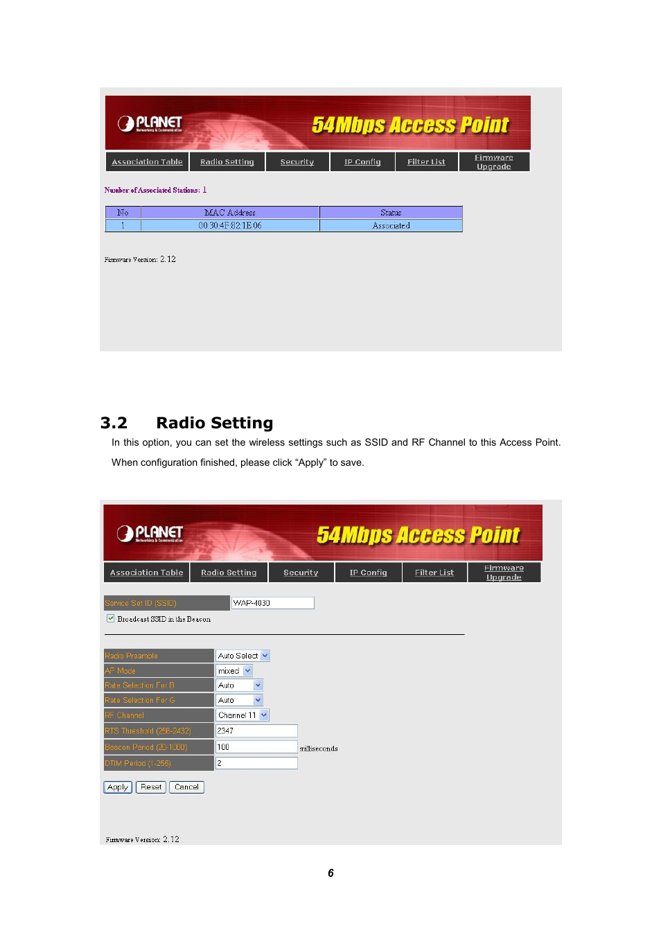 2 radio setting | Planet Technology WAP-4030 User Manual | Page 10 / 17