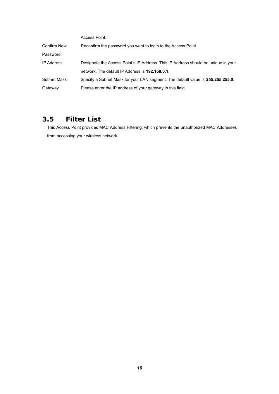 5 filter list | Planet Technology WAP-4030 User Manual | Page 14 / 17