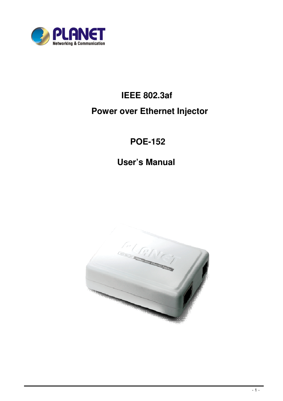 Planet Technology POE-152 User Manual | 11 pages