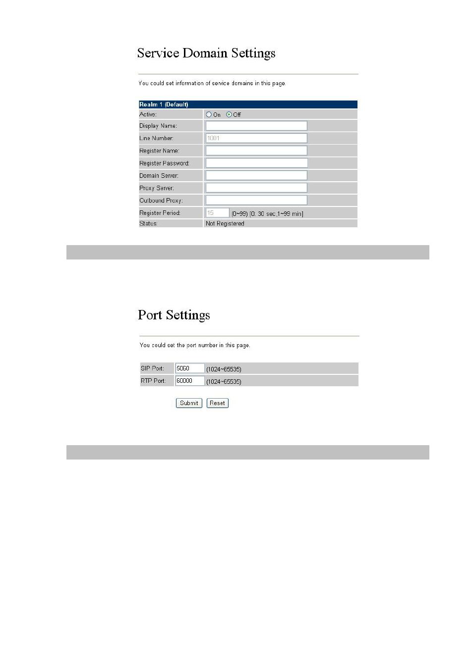 Port settings, Codec settings | Planet Technology VIP-156PE User Manual | Page 23 / 31