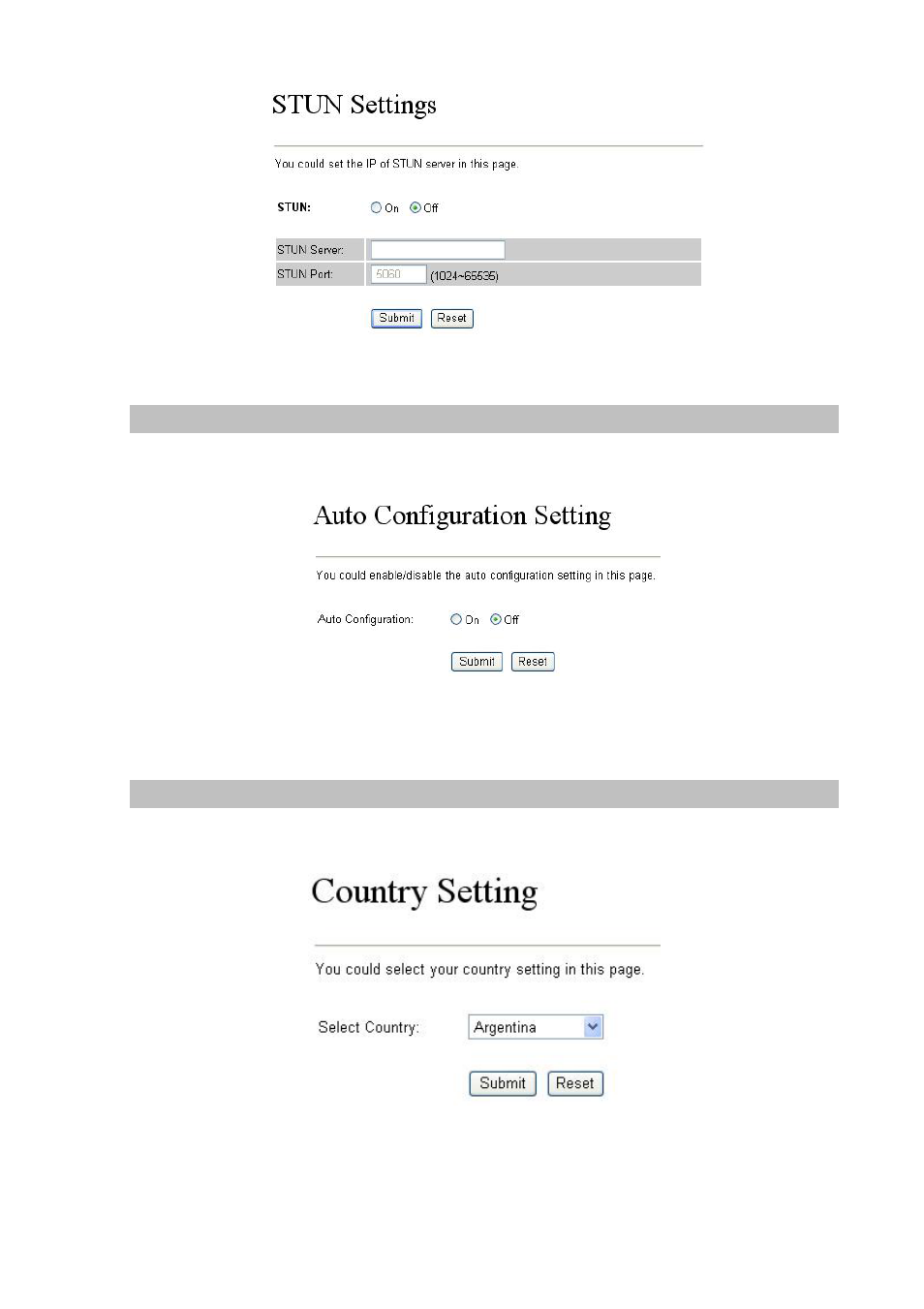 Auto configuration, Country settings | Planet Technology VIP-156PE User Manual | Page 26 / 31