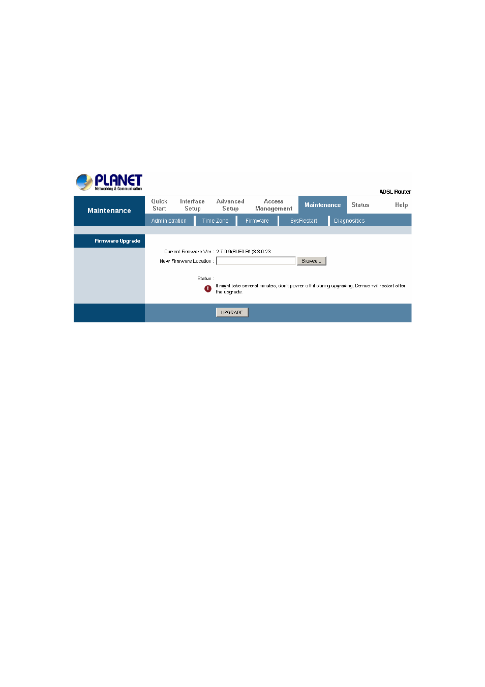 4 firmware update, 5 system log, 1 adsl status | 2 adsl statistics | Planet Technology ADW-4401 A/B User Manual | Page 20 / 42