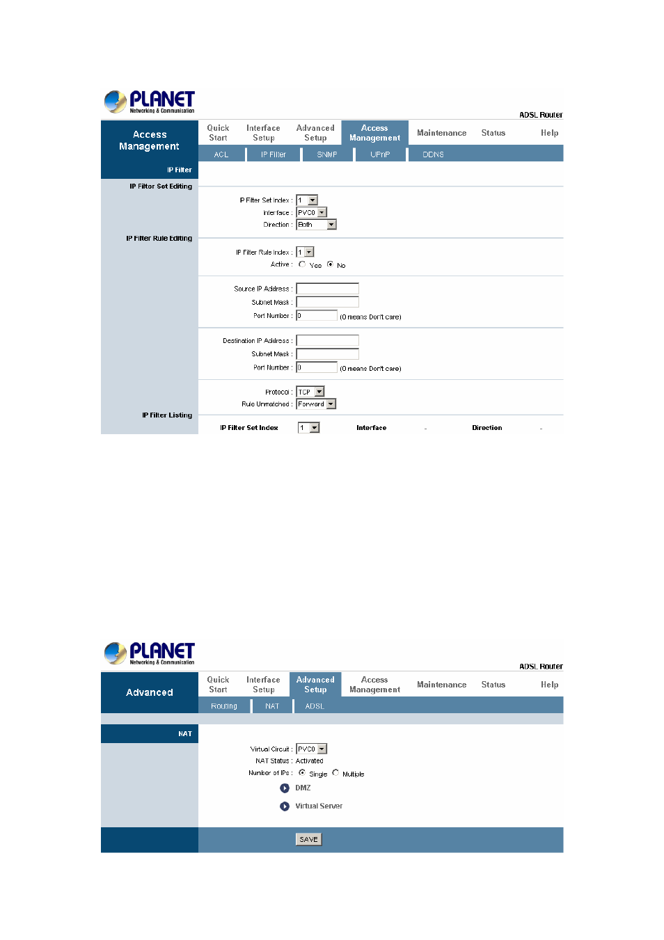 1 nat setting, 4 adsl type setting | Planet Technology ADW-4401 A/B User Manual | Page 30 / 42