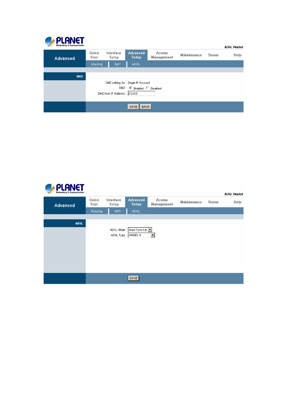 4 adsl type setting, 1 static routing, 3 routing table | 1 system status | Planet Technology ADW-4401 A/B User Manual | Page 32 / 42