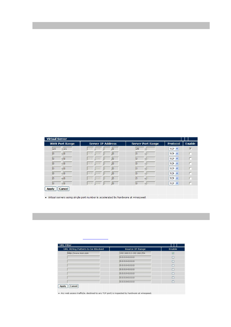 Virtual server, Url filter | Planet Technology SOHO Internet Telephony PBX System IPX-600 User Manual | Page 42 / 67