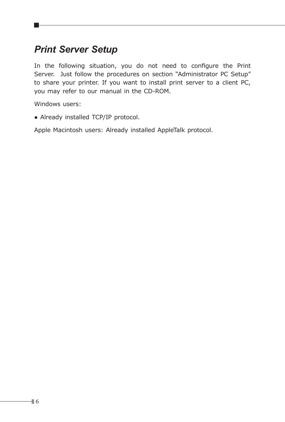 Print server setup | Planet Technology Multi-Port Fast Ethernet Print Server FPS-3121 User Manual | Page 6 / 12