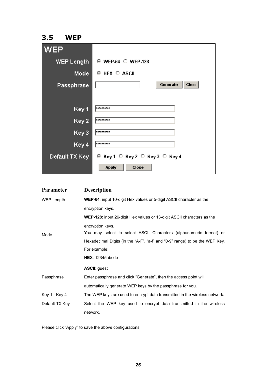 5 wep, Parameter description | Planet Technology WAP-4030A User Manual | Page 26 / 28