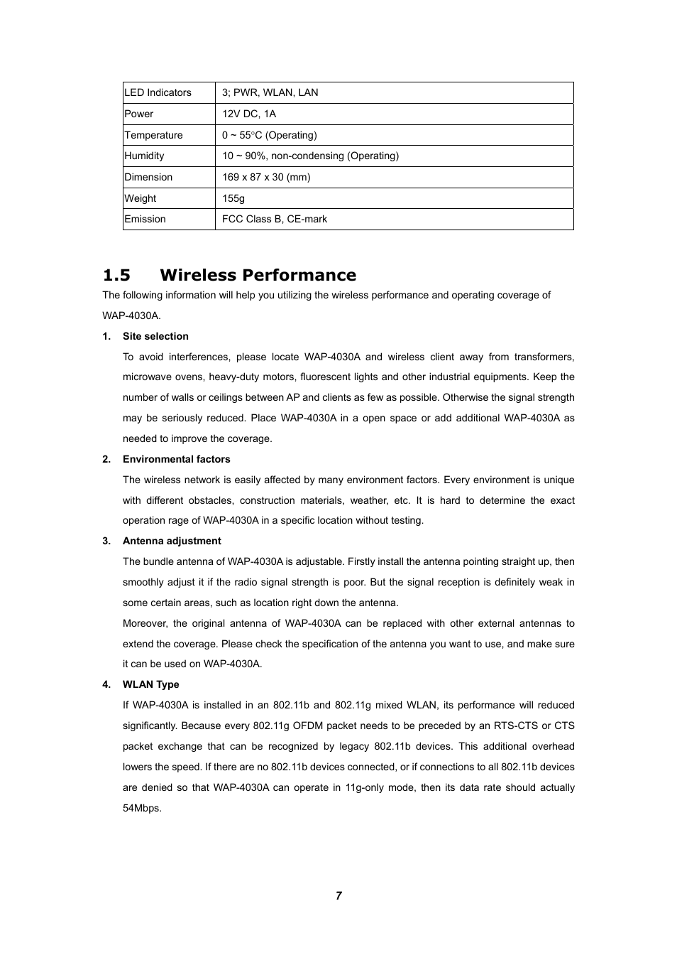 5 wireless performance, Wireless performance | Planet Technology WAP-4030A User Manual | Page 7 / 28
