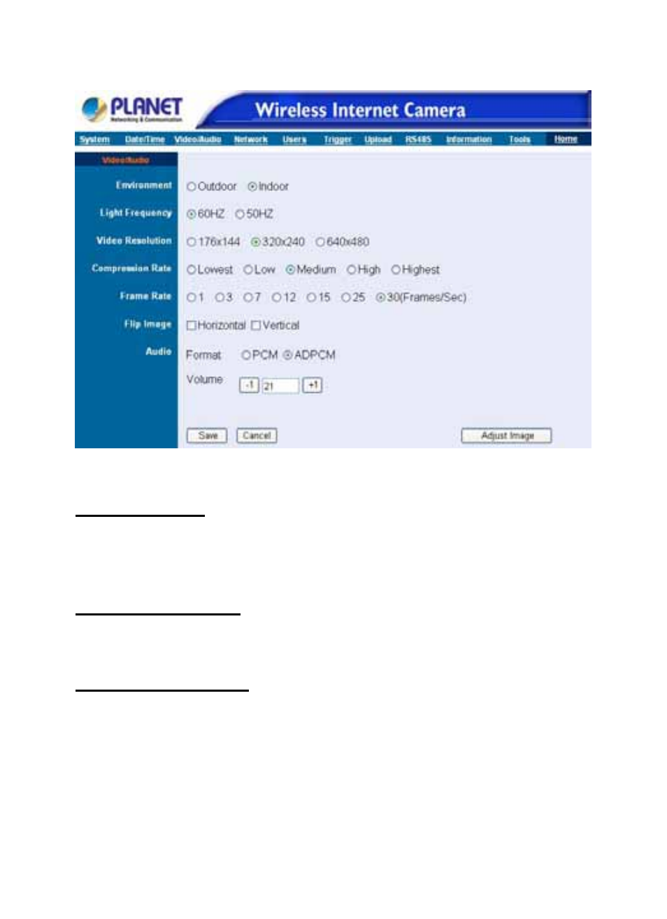 Environment, Light frequency, Video resolution | Planet Technology Internet Camera ICA-110W User Manual | Page 30 / 108