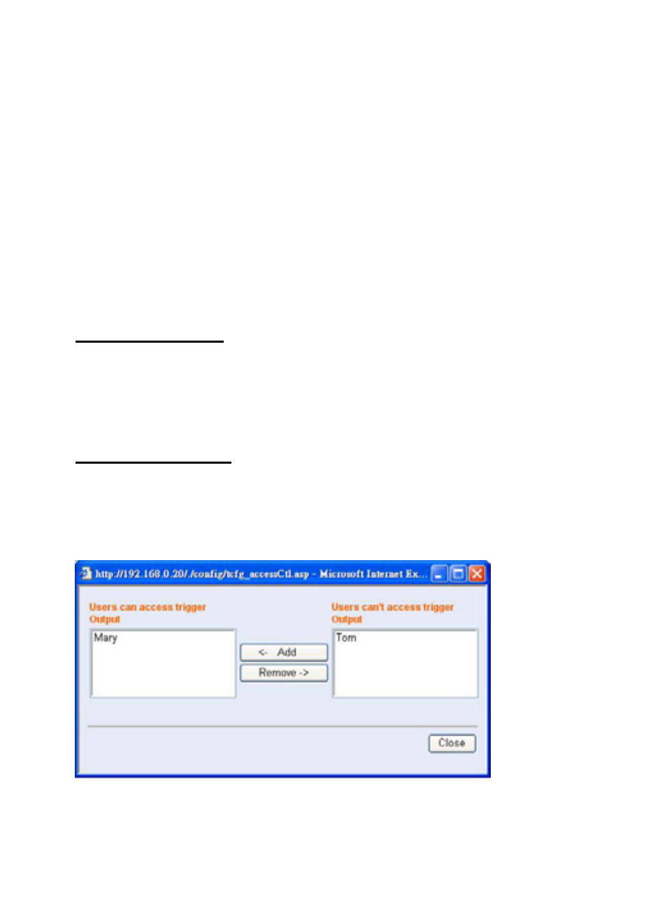 Trigger output, Access control | Planet Technology Internet Camera ICA-110W User Manual | Page 40 / 108