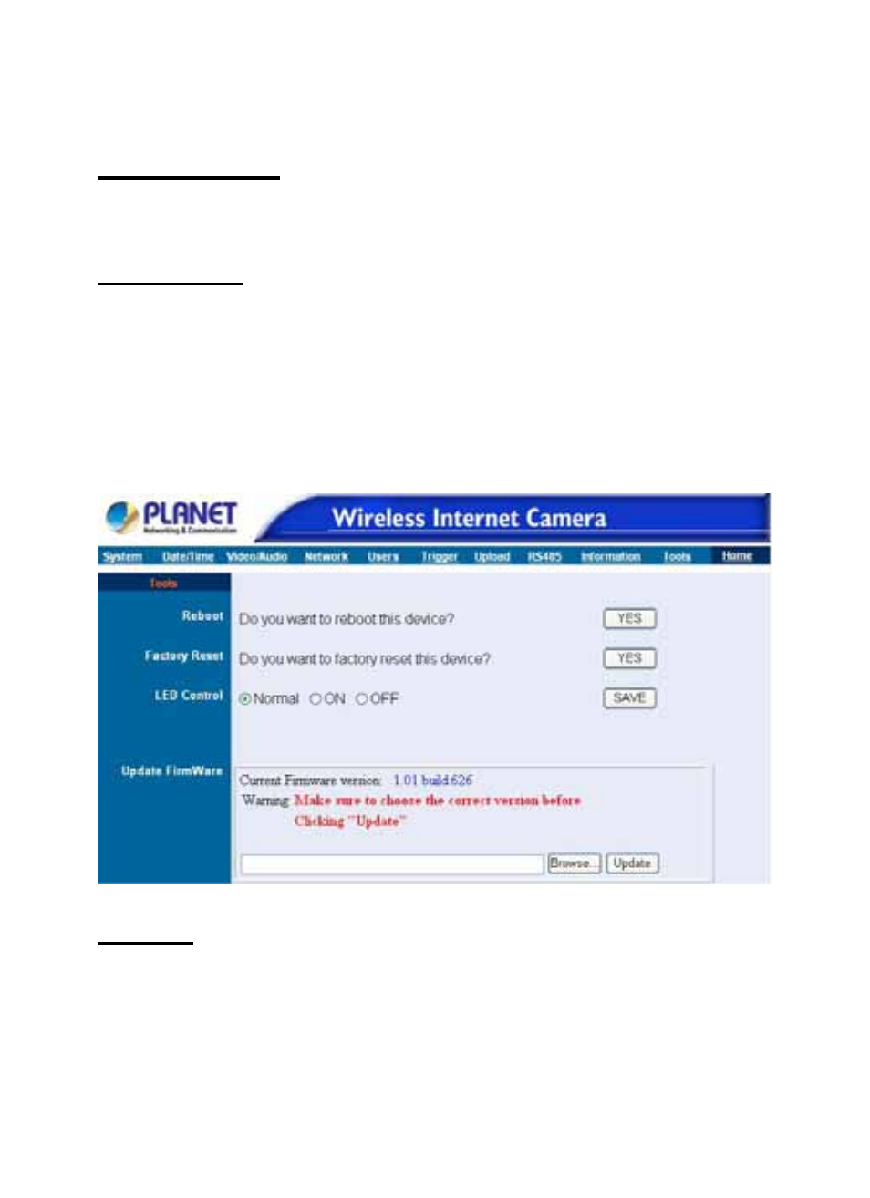 Mac address, Ip address, Tools | Reboot | Planet Technology Internet Camera ICA-110W User Manual | Page 46 / 108