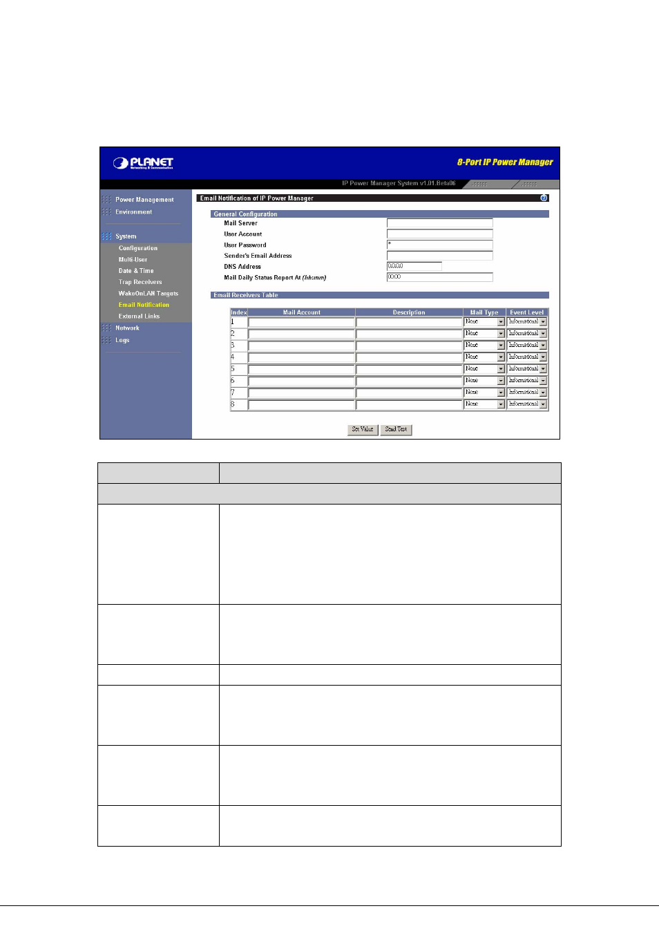 7 email notification, General configuration, Email notification | Planet Technology 8-Port IP Power Manager IPM-8002 User Manual | Page 43 / 57