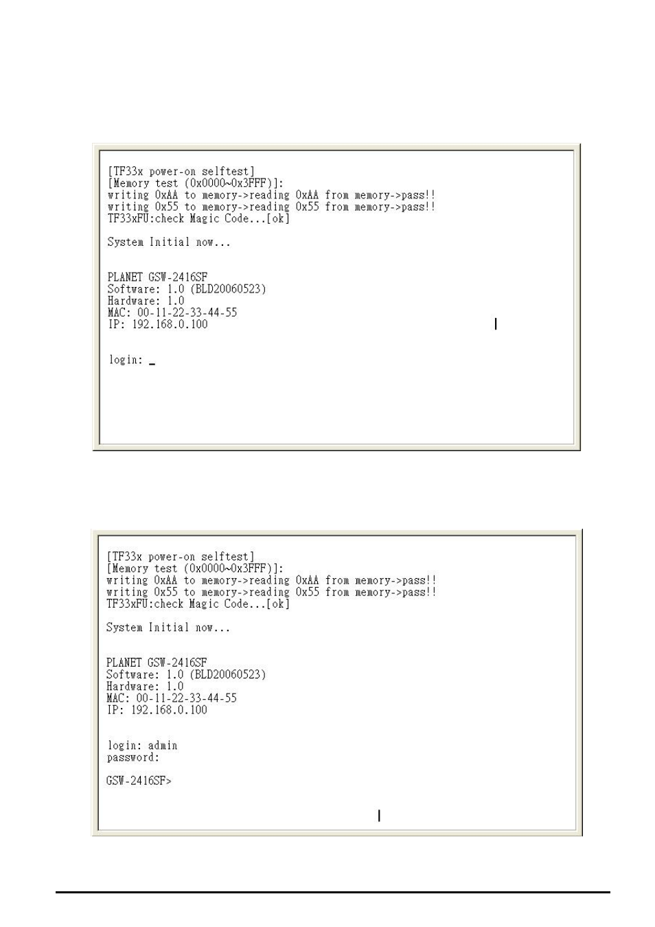 2 login in, 3 main menu screen, Ogin in | Enu screen | Planet Technology GSW-2416SF User Manual | Page 13 / 54