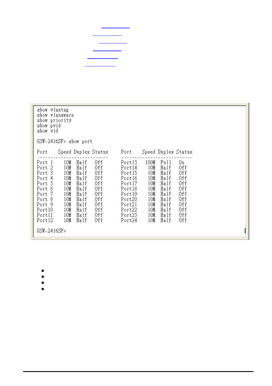 1 show port, 2 show static [n | Planet Technology GSW-2416SF User Manual | Page 16 / 54