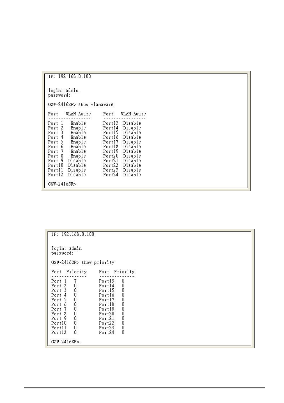 8 show vlanaware, 9 show priority | Planet Technology GSW-2416SF User Manual | Page 20 / 54