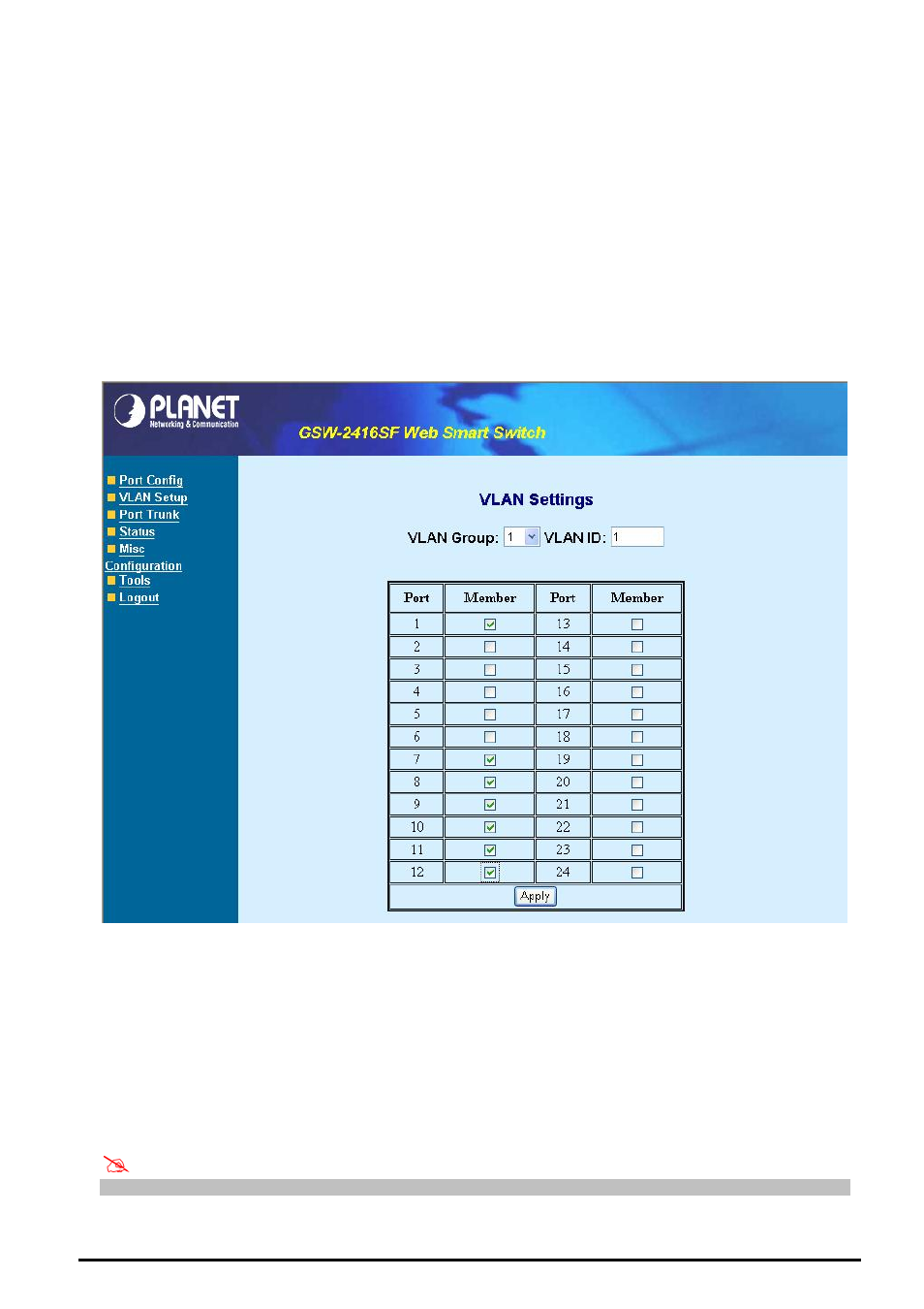 3 vlan setup, 1 vlan group and member settings, Vlan | Etup, Setup, 3 vlan | Planet Technology GSW-2416SF User Manual | Page 38 / 54