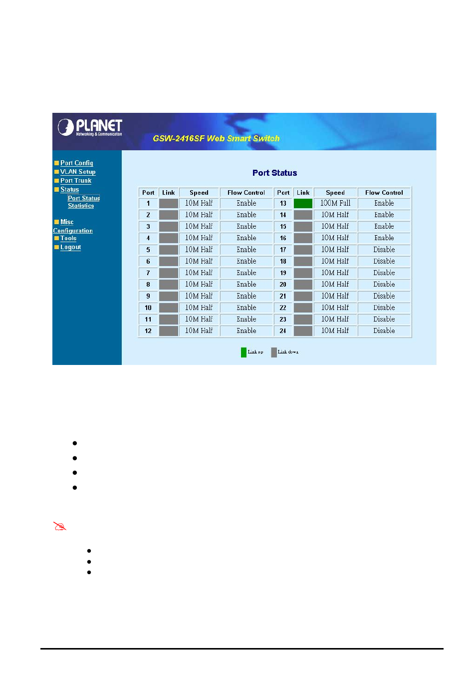 5 status, 1 port status, 2 statistics | Tatus | Planet Technology GSW-2416SF User Manual | Page 45 / 54