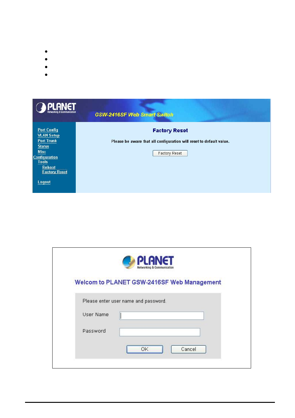 2 factory reset | Planet Technology GSW-2416SF User Manual | Page 49 / 54