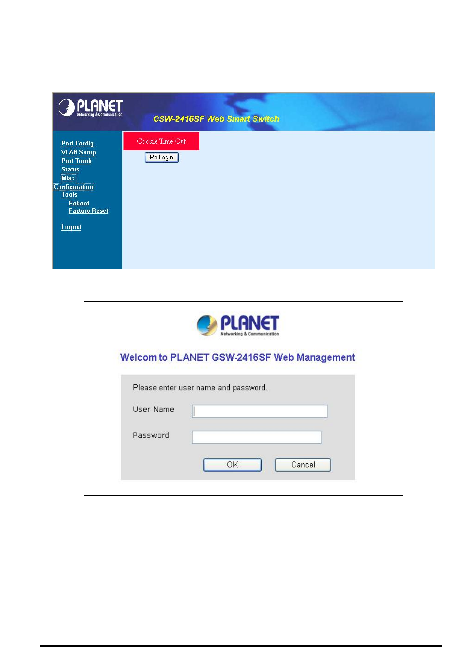8 logout, Ogout | Planet Technology GSW-2416SF User Manual | Page 50 / 54