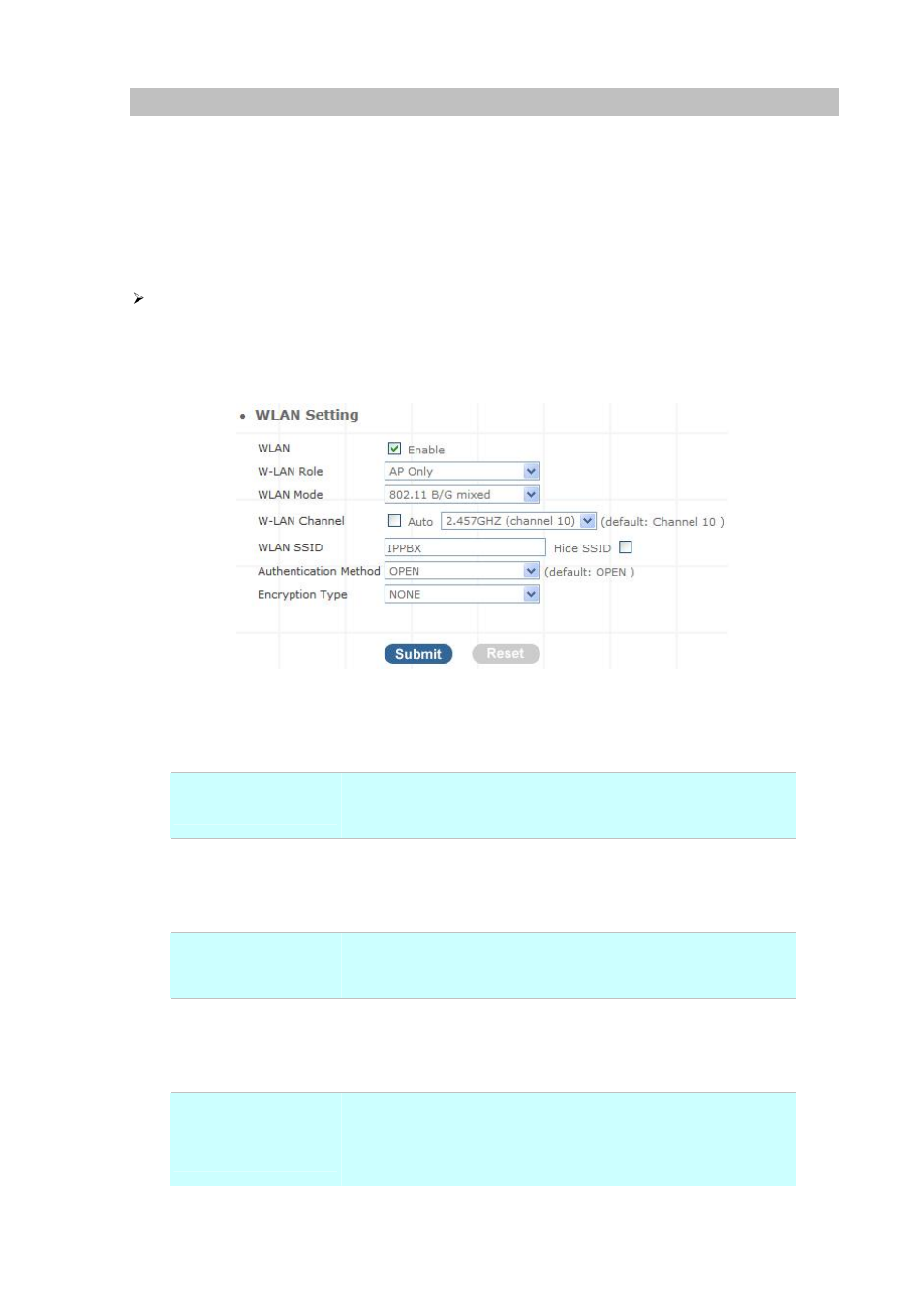 Wlan setting (for ipx-300w) | Planet Technology Internet Telephony PBX System IPX-300 Series User Manual | Page 34 / 68
