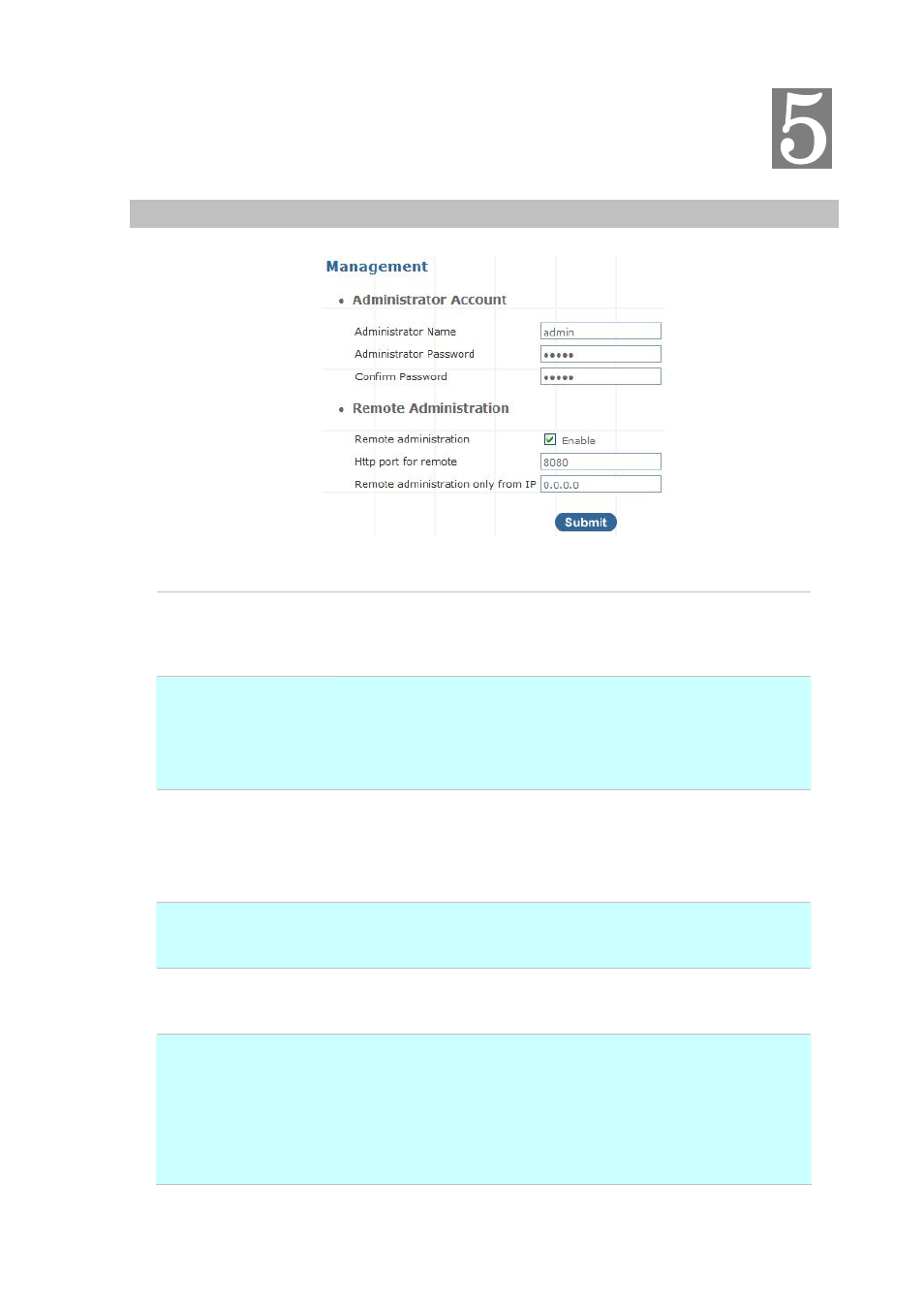 Chapter 5 management, Admin account | Planet Technology Internet Telephony PBX System IPX-300 Series User Manual | Page 52 / 68