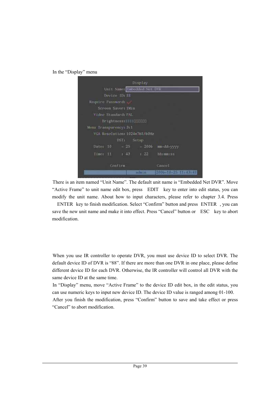 3 unit name and device id, Unit name and device id | Planet Technology DVR-1670 User Manual | Page 39 / 99