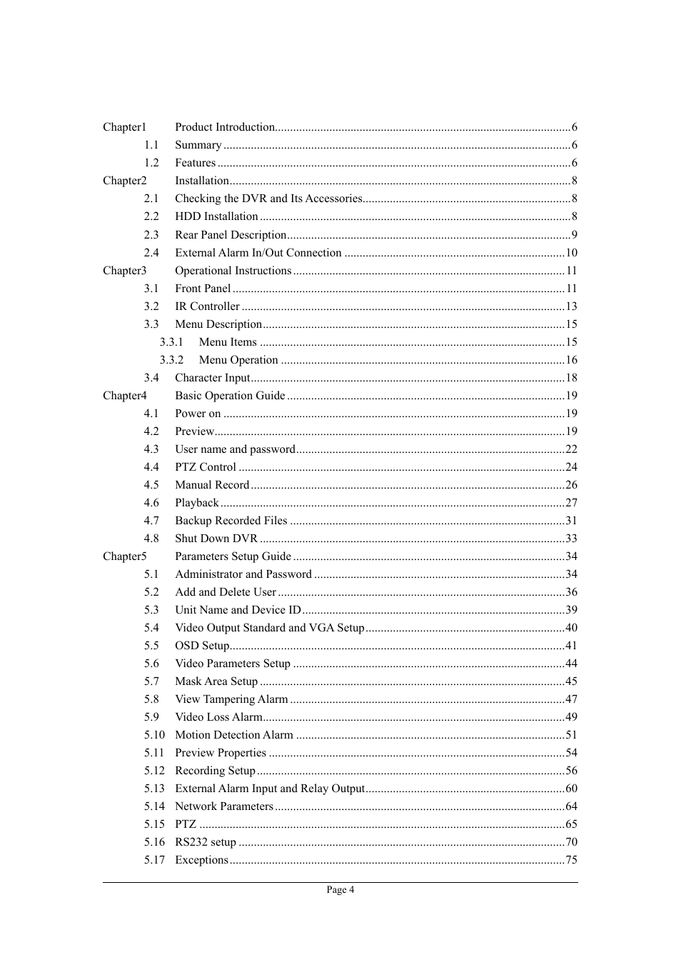 Content | Planet Technology DVR-1670 User Manual | Page 4 / 99