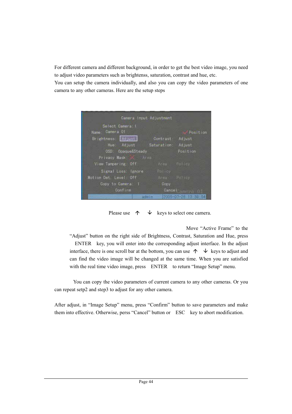 6 video parameters setup, Video parameters setup | Planet Technology DVR-1670 User Manual | Page 44 / 99