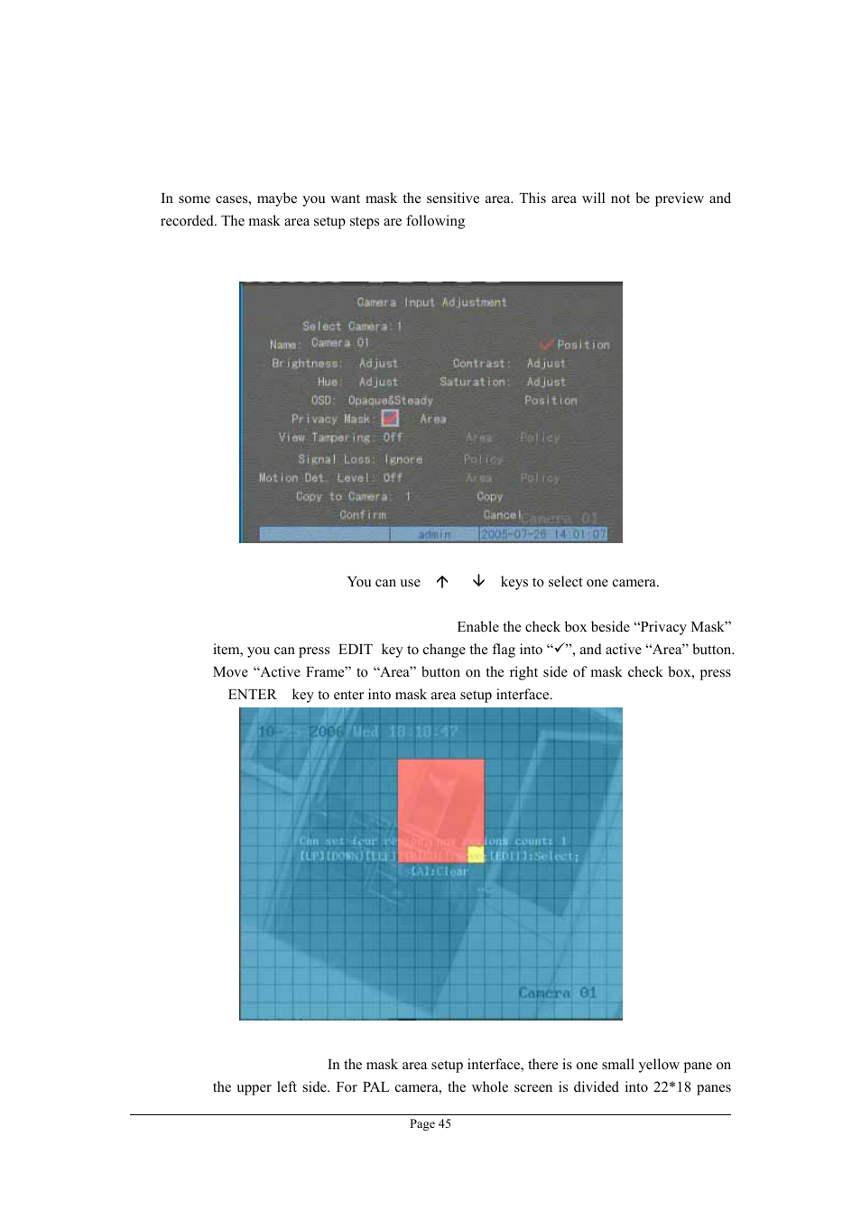 7 mask area setup, Mask area setup | Planet Technology DVR-1670 User Manual | Page 45 / 99