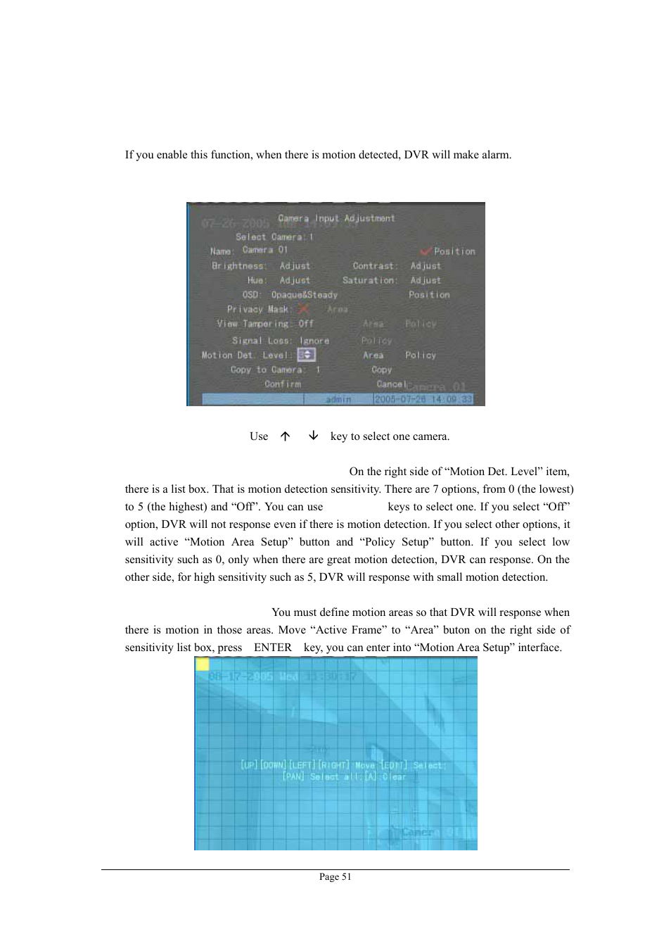 10 motion detection alarm, Motion detection alarm | Planet Technology DVR-1670 User Manual | Page 51 / 99