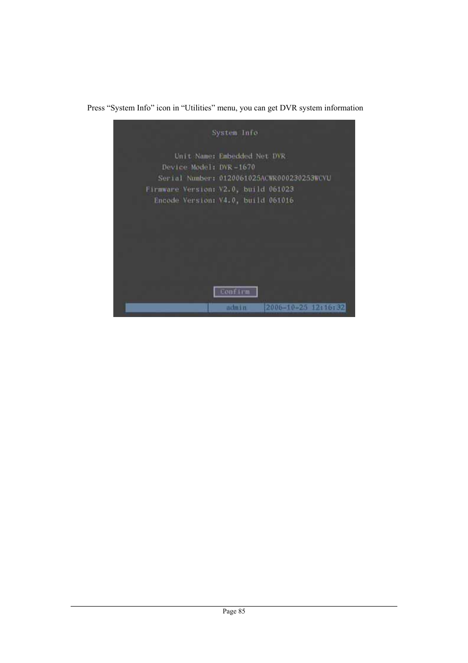 9 system information, System information | Planet Technology DVR-1670 User Manual | Page 85 / 99