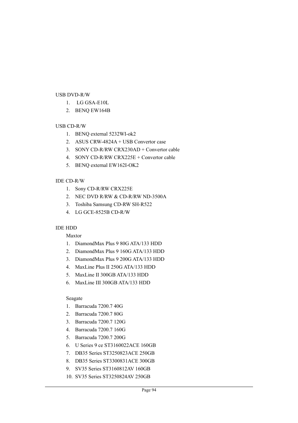 Appendix c list of recommended dvr peripherals, Appendix c, List of recommended dvr peripherals | Planet Technology DVR-1670 User Manual | Page 94 / 99