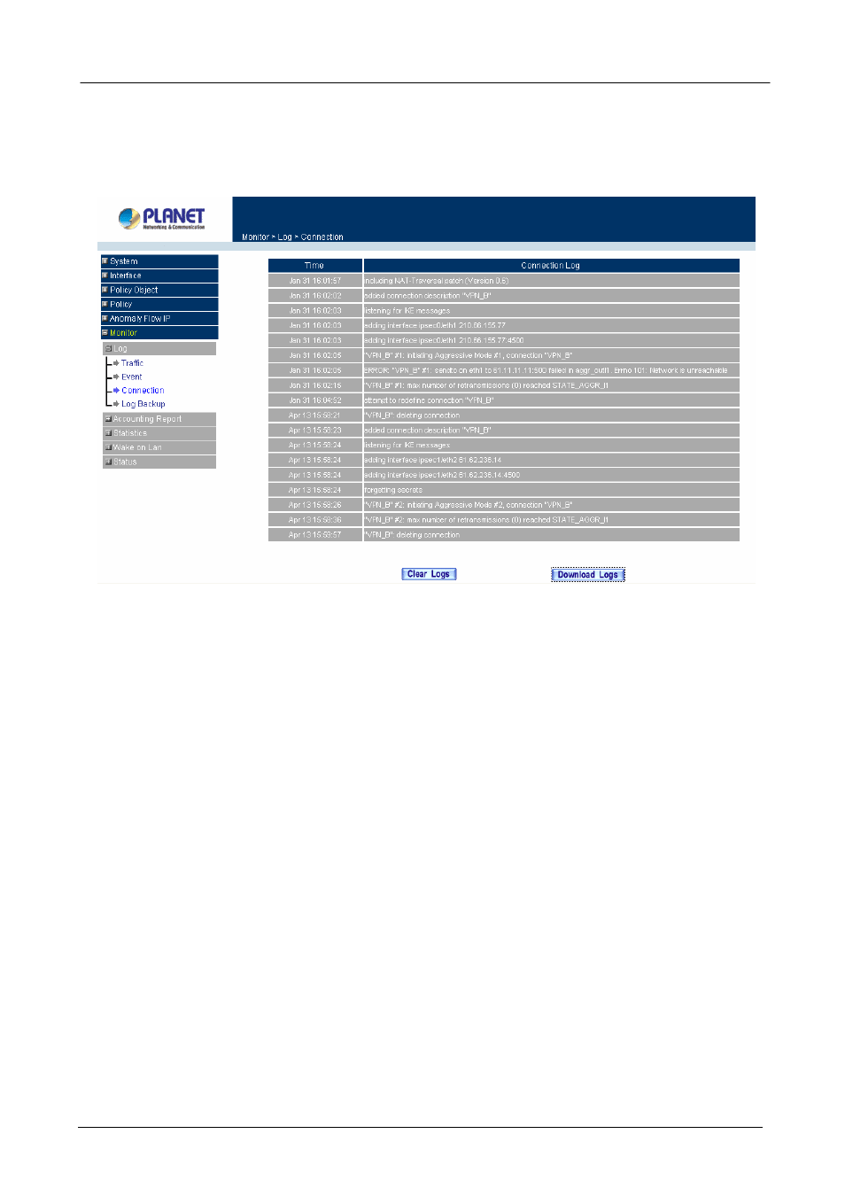 3 connection log | Planet Technology MH-2001 User Manual | Page 272 / 297