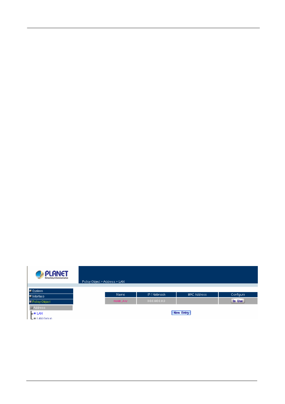 Chapter 6: policy object, 1 address, How to use address table | 1 lan, Ddress | Planet Technology MH-2001 User Manual | Page 48 / 297