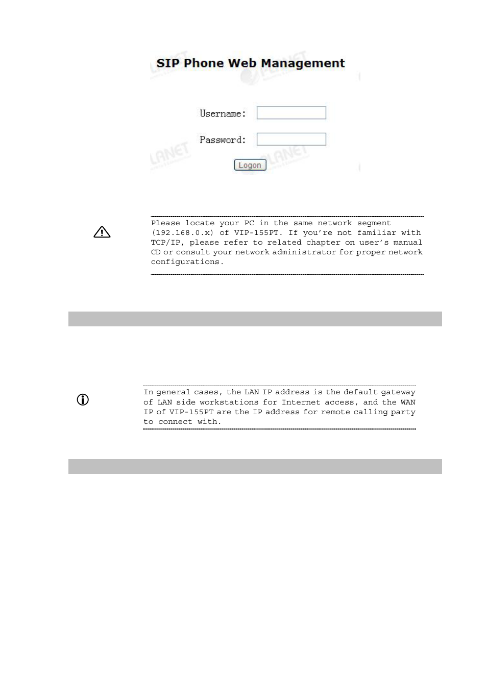 Lan/wan interface quick configurations, Hint | Planet Technology VIP-155PT User Manual | Page 12 / 61