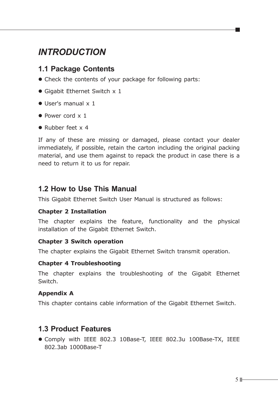 Introduction, 1 package contents, 2 how to use this manual | 3 product features | Planet Technology GSD-800 User Manual | Page 6 / 18